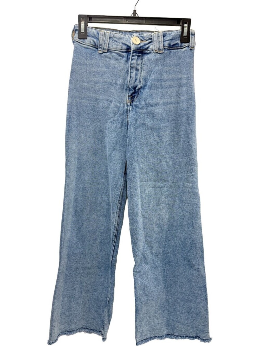 Zara Jeans Girls 13-14Y Wide Leg High Rise Medium Wash Denim Raw Hem Youth